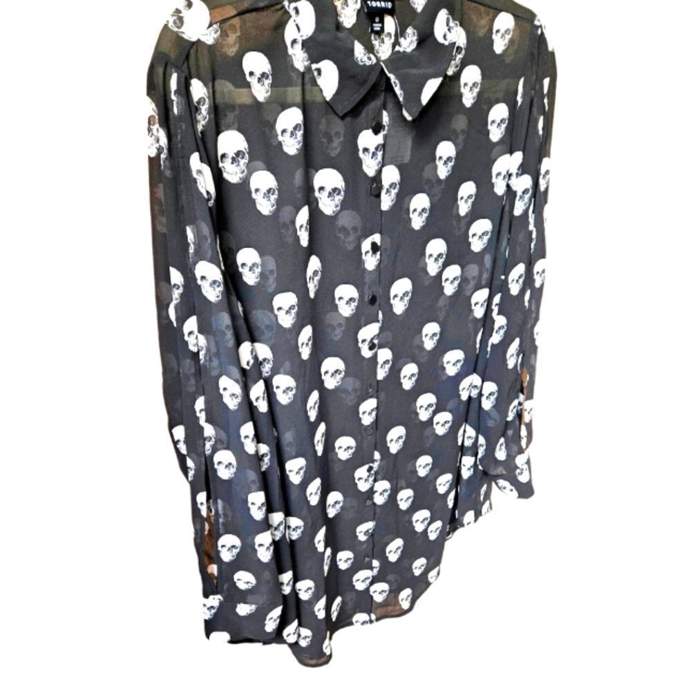 Torrid plus size chiffon school open sleeve but in front blouse. - Picture 4 of 16